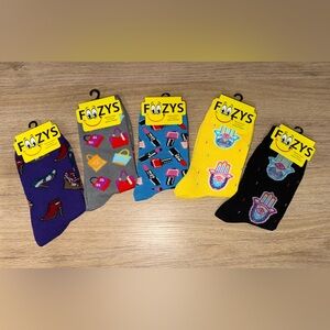 NWT Foozys Colorful Novelty Socks - 5 Pair Set. Size 9-11.
